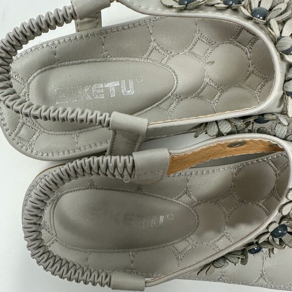 Siketu Gray Floral Beaded Embellished  Slingback Thong Sandals, EUC, Size 8 - Picture 10 of 10